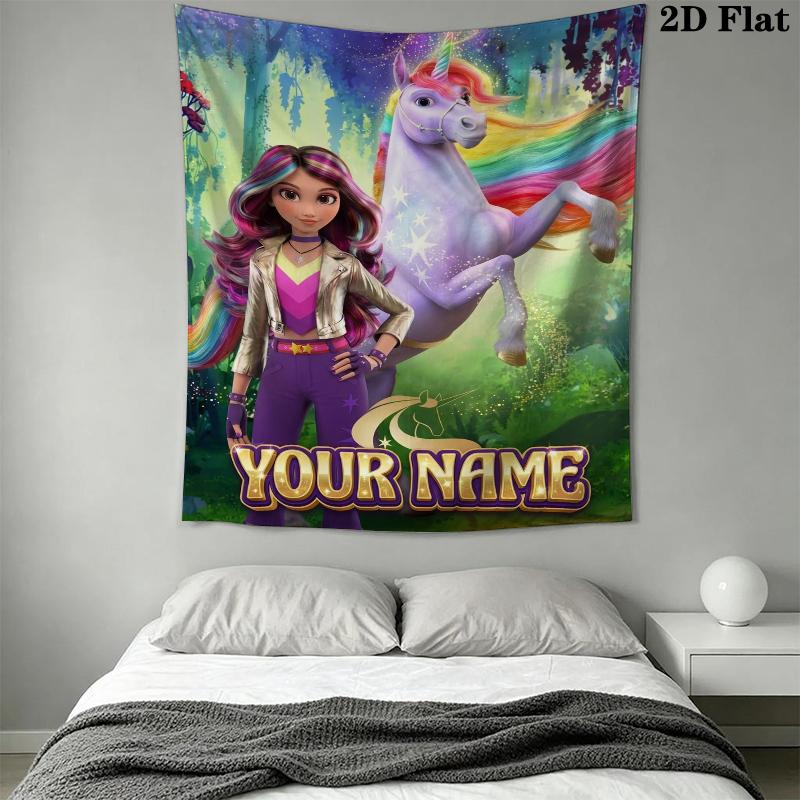 Custom Name Unicorn Academy Wall Tapestry Aesthetic Wall Hanging Printed Fabric Blanket Decorative Tapestries for Bedroom Living Room Home Decor