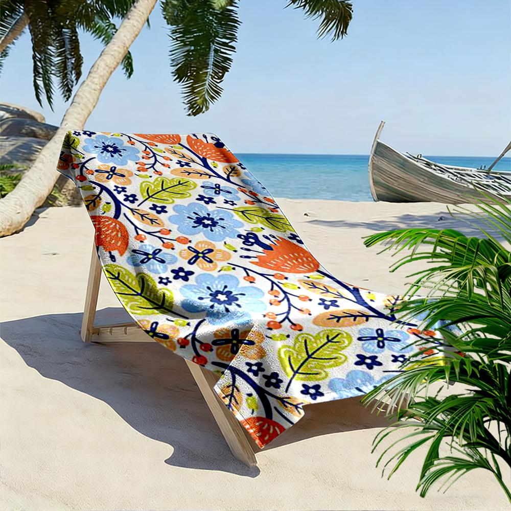Floral Pattern with Blue and Orange Flowers Beach towel quick-drying for travel outdoor sports jogging beach and swimming
