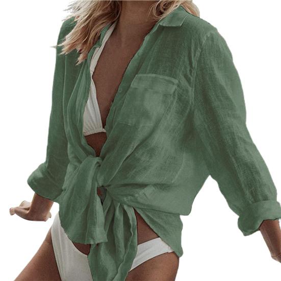 

Купальник накидка однотонный кардиган пляжная рубашка легкая повседневная одежда для отдыха светло-зеленый