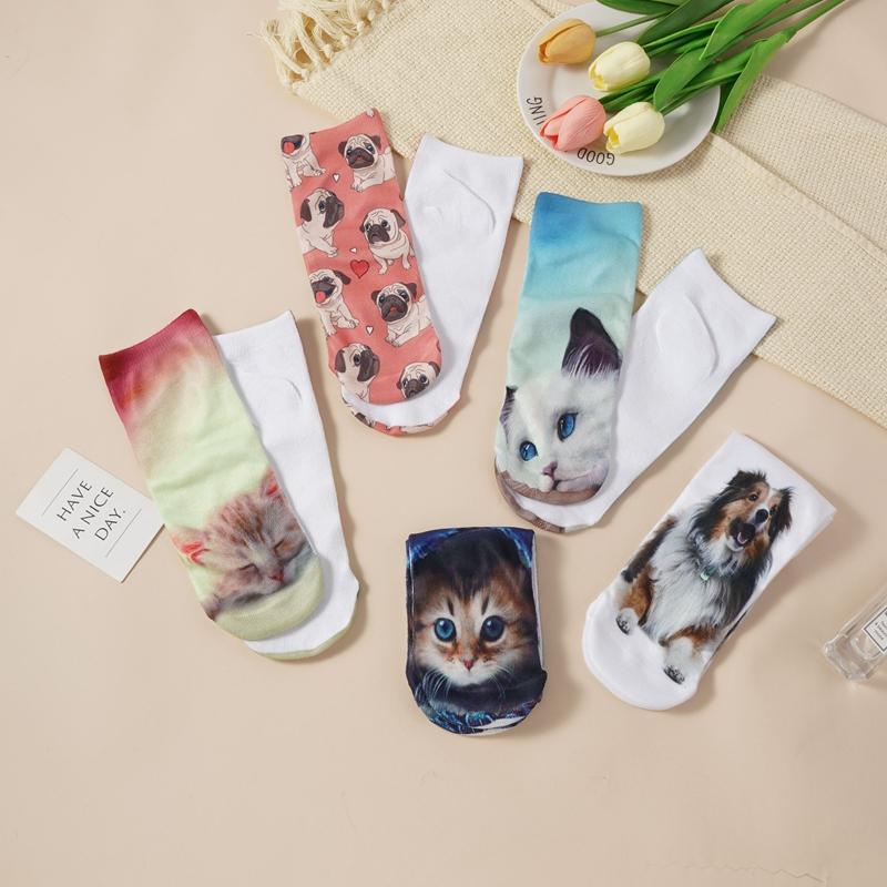 Women's 3D Printed Cute Cat Ankle Socks Digital Print Funny Novelty Short Socks Breathable Cotton Casual Daily Wear