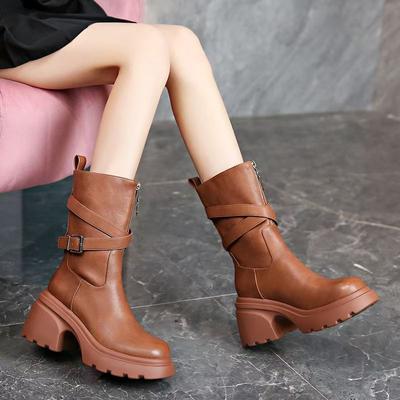 Scarpe Platform Chunky Donna Tacchi Alti Moda Stivali a Metà Polpaccio Tendenza 2025 Inverno Donna Stivali da Neve Décolleté Eleganti Pelle Zapatos