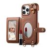 Crossbody Zipper Cards Solt Wallet Leather Case For iPhone 16 Pro Max 15 Plus 14 13 12 11 Long Lanyard Ring Holder Mirror Cover