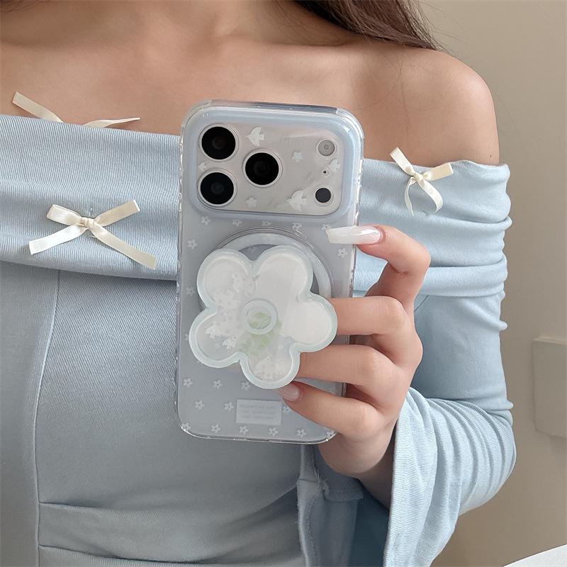 Funda Azul Floral con Soporte Magnético para iPhone 17 Pro Max