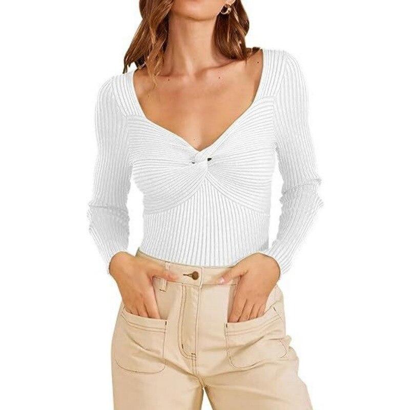 

Сплошные топы, облегающая одежда, модные пуловеры с v-образным вырезом и длинными рукавами, осенние и зимние женские свитера 28968 S