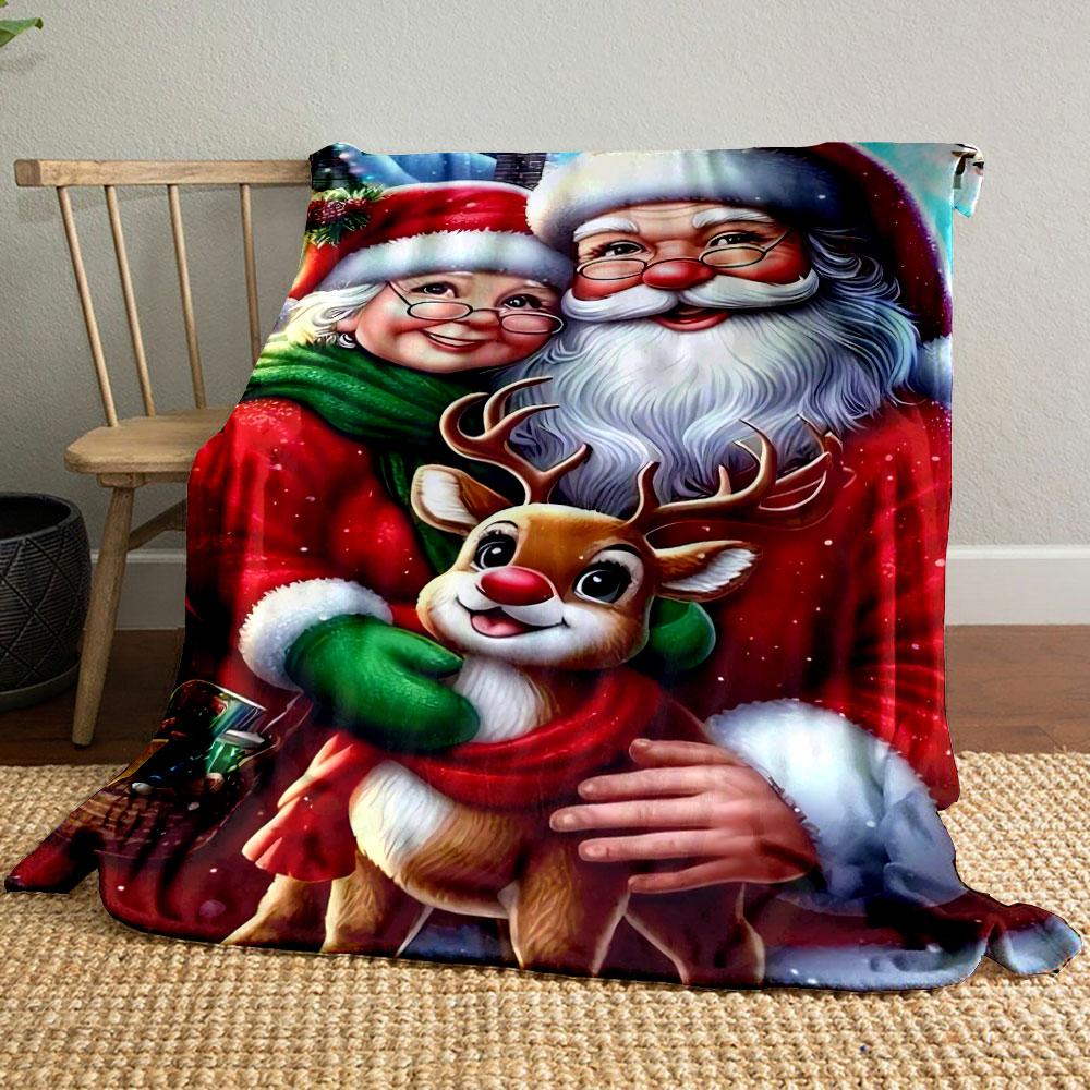 

Christmas Santa Claus Reindeer Blanket bedroom Blanket for Livingroom Couch lunch break Soft throw for Friend s festival Gift 80cm x 120cm