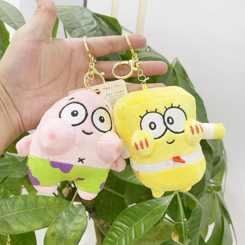 Cartoon Plush Charming Spongebob And Patrick Star Keychain Doll For Kids Room Decor