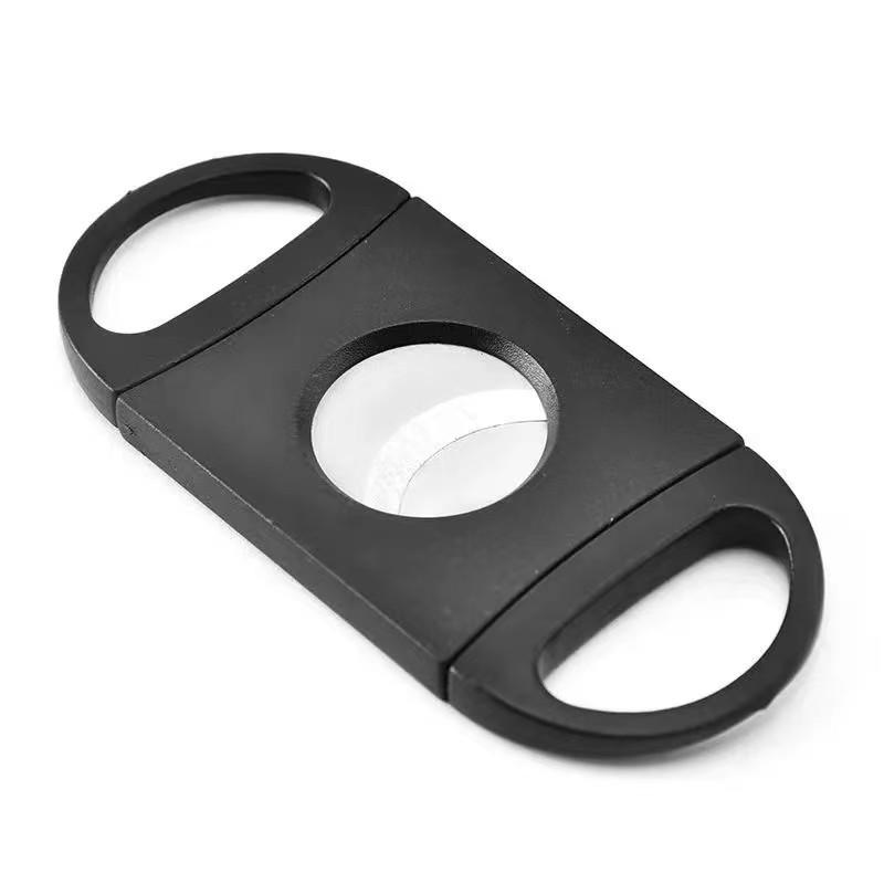 Portable Double-Blade Stainless Steel Cigar Cutter with Brushed Finish