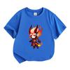 Kids Boys Girls Crew Neck Short Sleeve T-Shirt, 100% Cotton Casual Tees with Fiery Demon Cartoon Character Print, Soft Breathable Summer Daily Wear fo