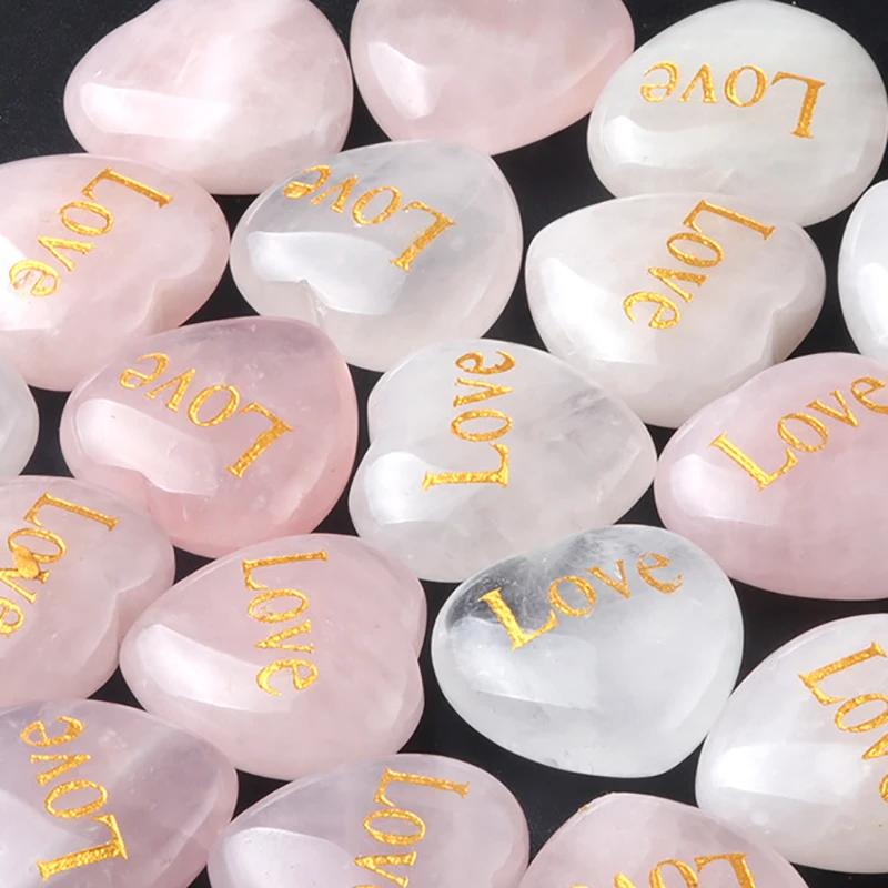 1 adet 25mm Gül Kuvars Kalp İlham Veren Taş Kazınmış Aşk Doğal Pembe Kristal Sevgililer Günü Hediyeleri