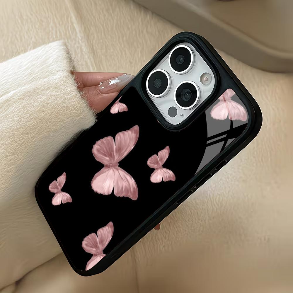 Simple butterfly design glass phone case suitable for iPhone17 16 15 14 13 12 11Pro/Max/Plus anti drop and shockproof back cover
