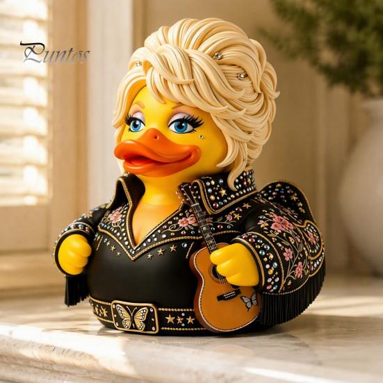 Ikona country hudby Pamětní dárek Parton Duck, Figurka Dolly Duck, Soška, Malý stolní dekorativní prvek s tématem kytary Socha pro