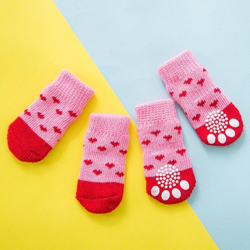 4Pcs Winter Knit Warm Socks for Small Dogs Thick Anti-Slip Pet Dog Socks Chihuahua Paw Protector Dog Booties Acssories S/M/L