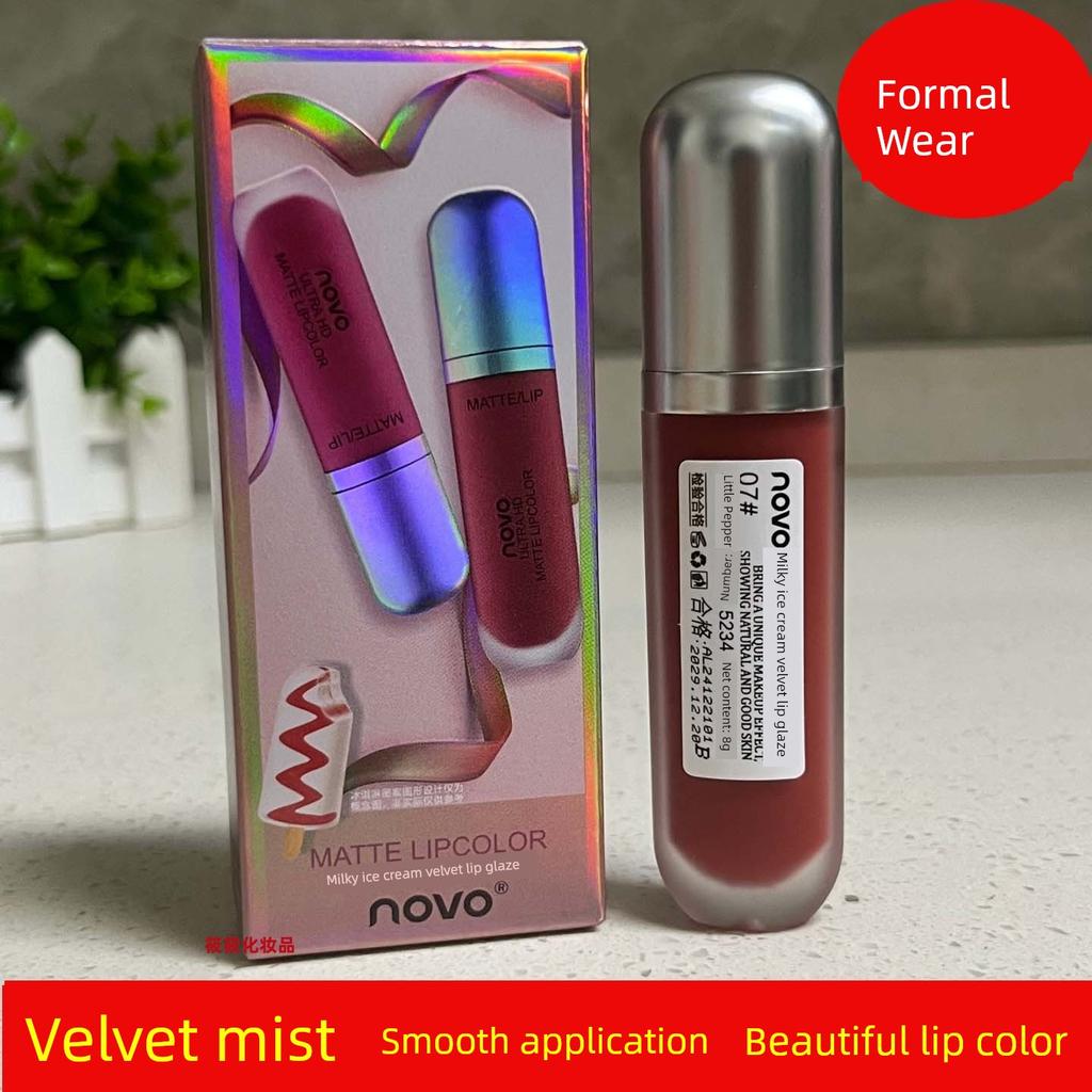Novo Milk Soft Ice Cream Velvet Lip Glaze, Noble Matte Finish, Long-Lasting, Smooth and Pigmented Lip Gloss, Genuine Product