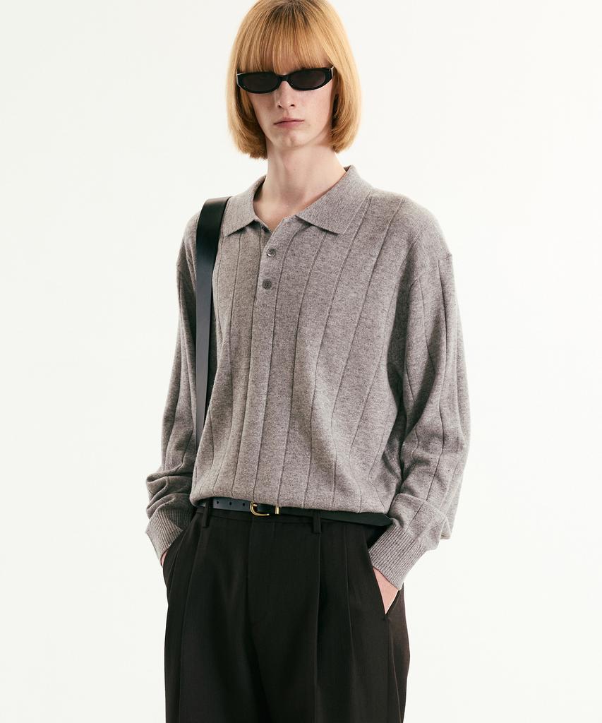 Tienjiti Oversize Rib Polo Knit Top (Grey) Tnsw5F111G2