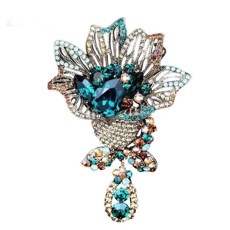 Women Flower Crystal Shining Brooch Pin Rhinestone Pendant Badges Corsages