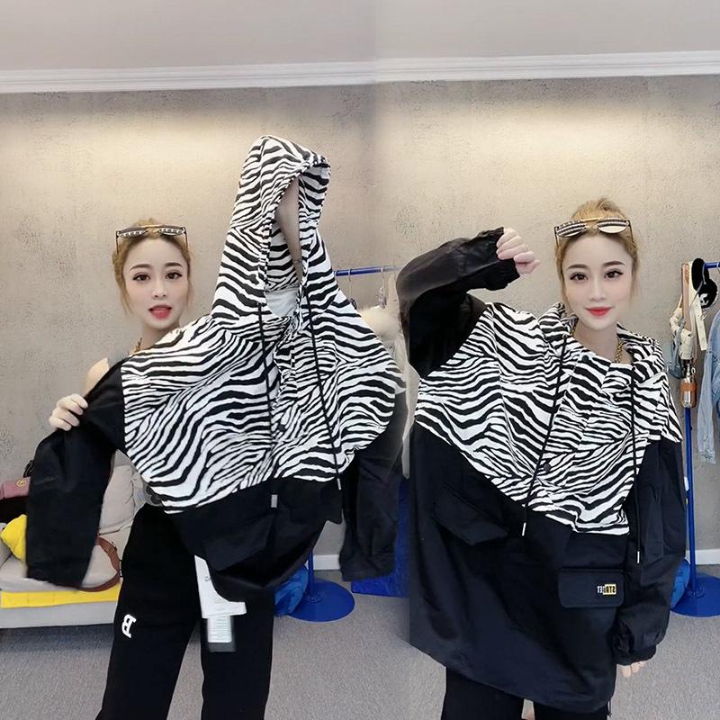 

Куртка с капюшоном большого размера с корейским принтом «зебра», модная весна 2022, стиль, молодящий женщин L зебра печати