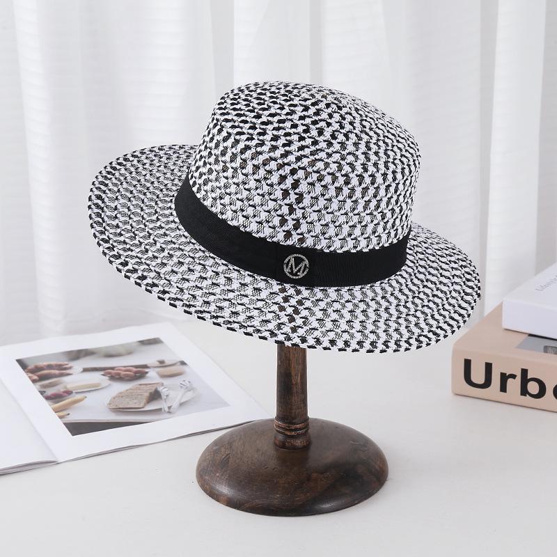 Cappello di Paglia Intrecciato da Donna Estivo Protezione Solare Cappello da Sole Moda A Tesa Larga Cappello a Cilindro Viaggio al Mare Versatile Cappello alla Moda