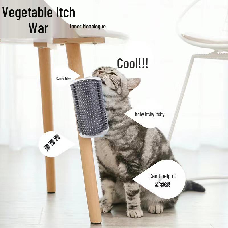 Corner Cat Scratcher & Fur Remover Comb with Catnip Toy