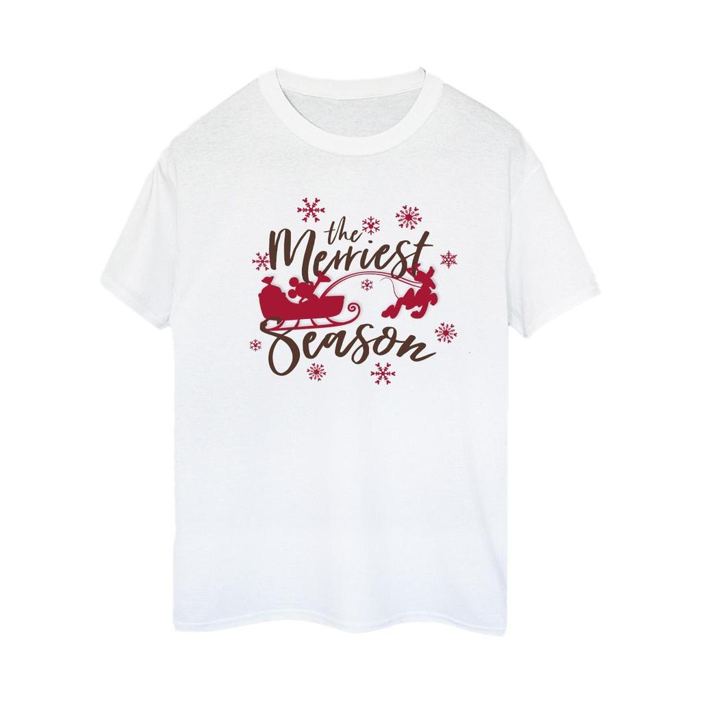 Disney Womens/Ladies Mickey Mouse Sleigh Cotton Boyfriend T-Shirt