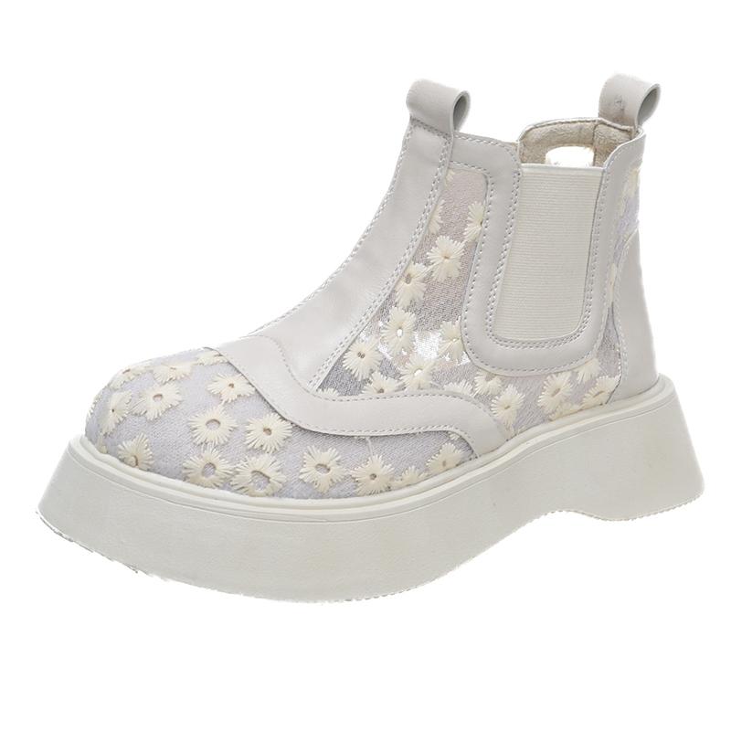 

2024 New Spring and Autumn Fashion Women s Boots Short High Quality Round Toe Square Heel Mesh Breathable Women s Boots 35