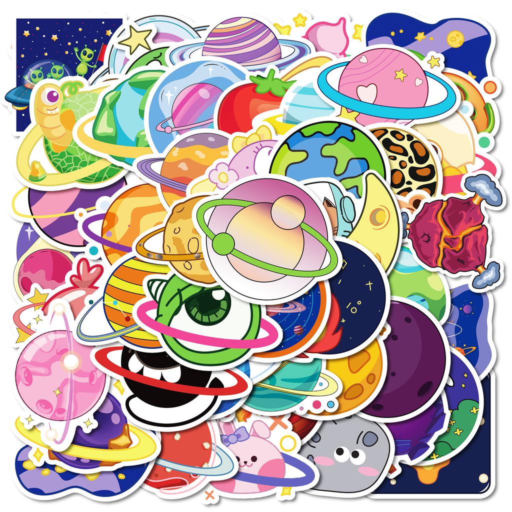 50 Creative Planet Stickers DIY Children's Room Water Cup Skateboard Decoration Without Repeating Stickers