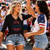 Women’s Casual V Neck Half Sleeve Top with 1776 2026 America Land of the Free Letter Print Loose Fit Pullover Shirt for Daily Wear