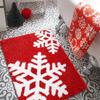 Red Christmas Print Faux Cashmere Bath Mat - Non-Slip Shower Rug & Festive Entryway Doormat