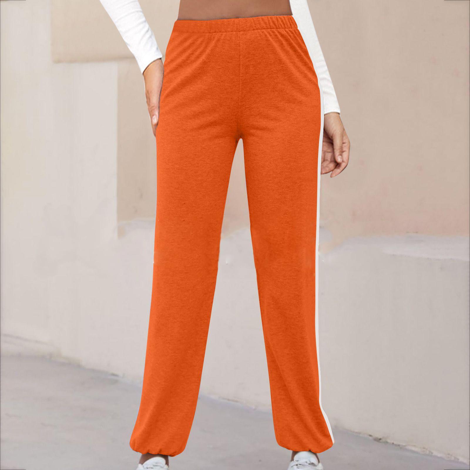 

Жіночі літні нові однотонні повсякденні вільні спортивні штани з високою талією з поясом, толстовка з поясом XXXL шафрановий