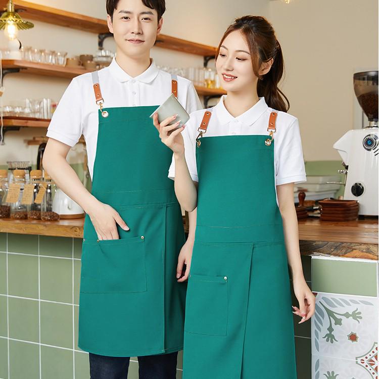 Waterproof Canvas Apron for Barista or Dessert Shop - Custom Logo Option Canvas Navy Blue