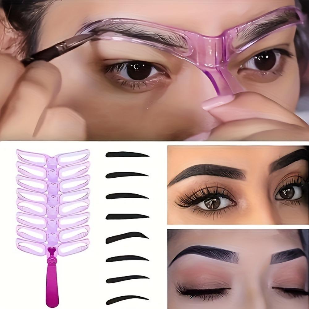 Eyebrow Shaping Template Kit - 16Pc With Handle, Grooming Card for Defined and Perfectly Shaped Brows - Reusable