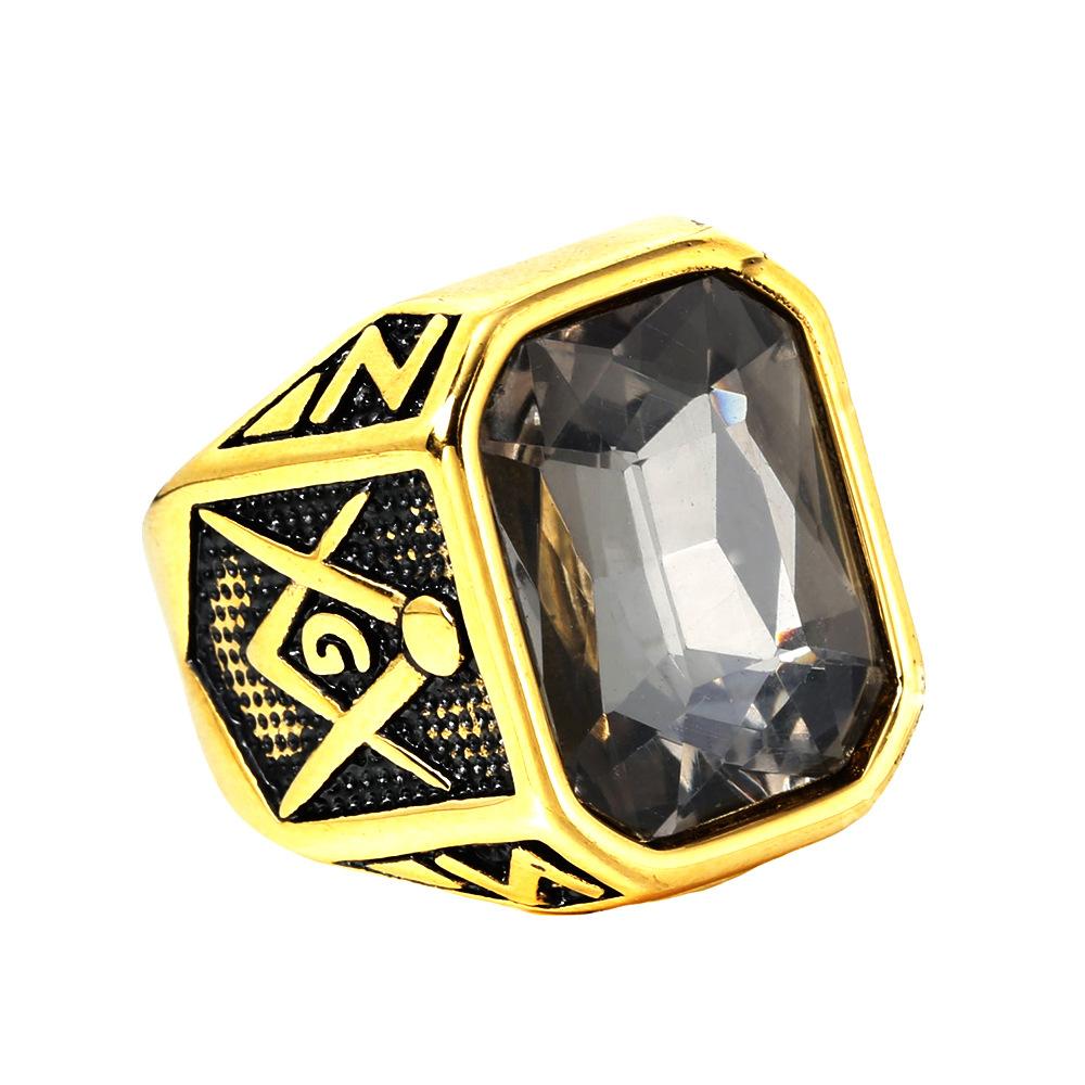 Trendy Gold Plated Titanium Ring with Colorful Gems Punk Style Stainless Steel Jewelry