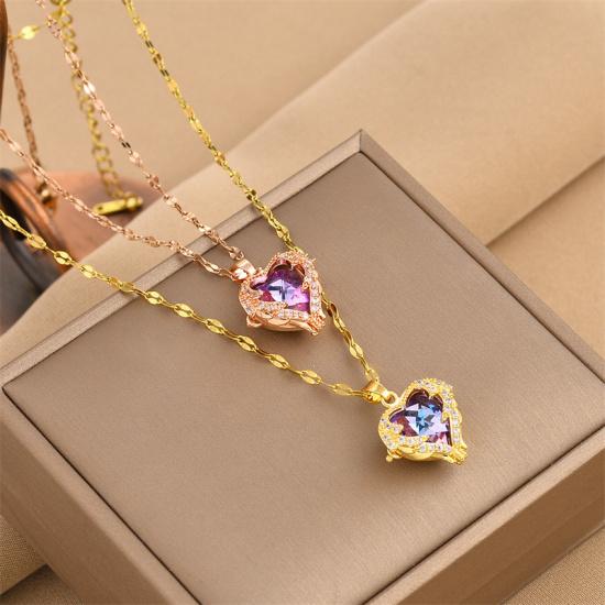 Top Luxury Colorful Crystal Ocean Heart Pendant Necklace For Women Trendy 316L Stainless Steel Jewelry Female Wedding Neck Chain