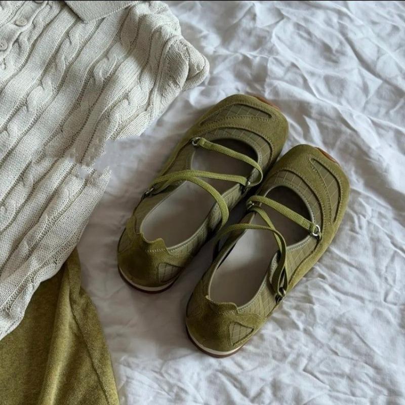 French Square Head Flat Bottom Cross Belt Ballet Women's Summer New Temperament Elastic Band Mary Jane Shallow Mouth Single Shoes