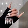 Nude White Color Block French Style Wearable Nails with Cartoon Rabbits & Pink Bows - Soft & Cute Student Nail Art