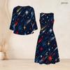 Women Plus Size Two Piece Outfit Three Quarter Sleeve Cardigan Sleeveless Star Stripe Printed White Long Dress