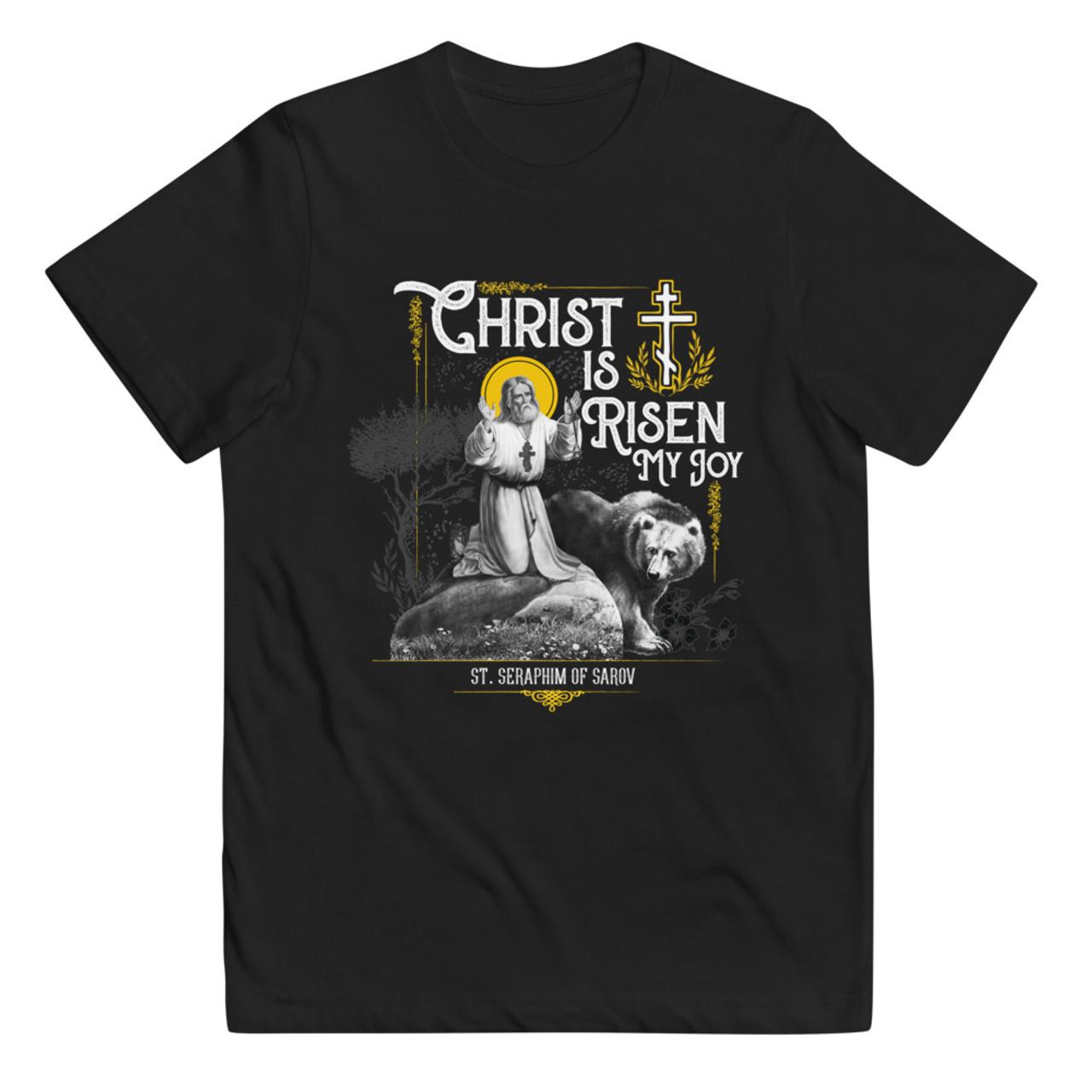 St Seraphim Christ Is Risen T-Shirt 100% Cotton O-Neck Short Sleeve Summer Casual Mens T-shirt Streetwear - Men s Summer Cott... S