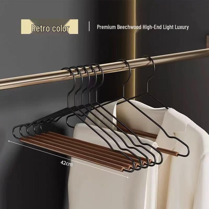 Nordic Style Iron & Beech Wood Luxury Clothes Hanger - High-Grade Solid Wood with Wide Shoulder and Anti-Corner Design.