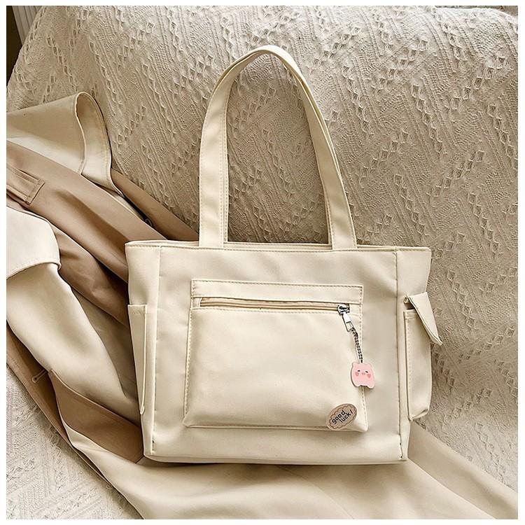 Lazy wind solid color canvas bag small fresh student bag commuter large capacity portable shoulder tote bag women