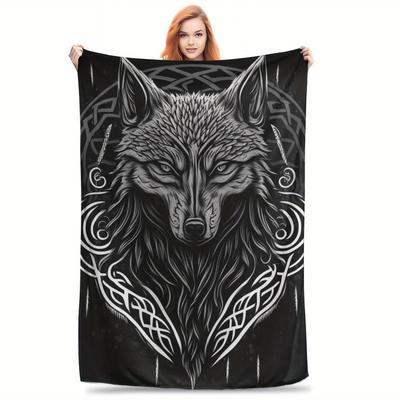Couverture Flamboyante Motif Loup Viking Douce Chaude Couverture Toutes Saisons pour Canapé Bureau Lit Camping Idée Cadeau