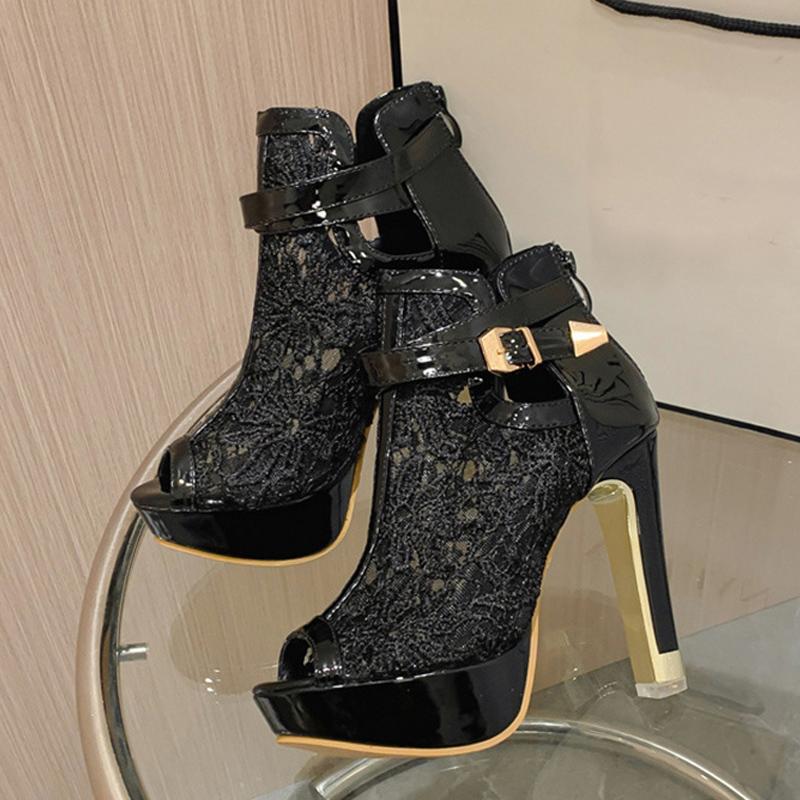Liyke Größe 35-42 Sexy Peep Toe Plattform High Heels Tanzschuhe Weiblich Schwarz Weiß Mesh Sommerstiefel Sandalen Frauen Zapatos Mujer