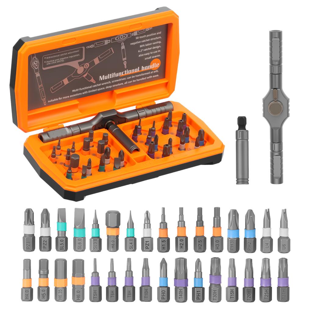 34 In 1 Ratchet Screwdriver Set Multi-functional Screwdriver Set with 32 Magnetic Drill Bits for Computer Glasses Repair Tools