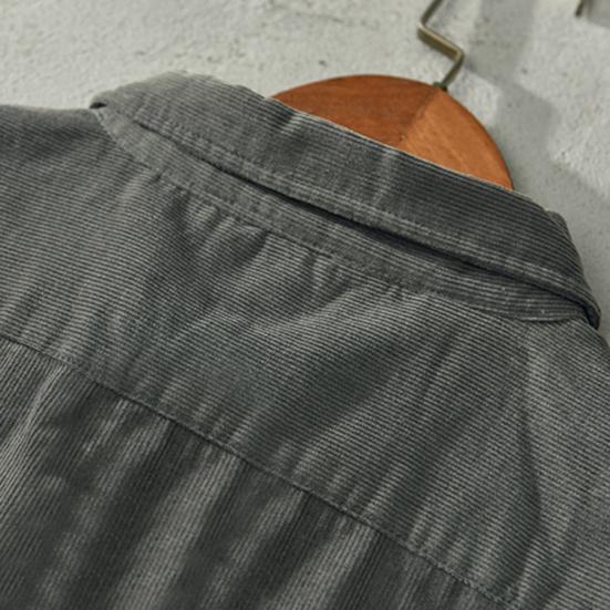 Men Autumn Shirt Single-breasted Loose Solid Color Long Sleeves Flap Pocket Dress Up Soft Turn-down Collar Spring Coat for Daily Wear