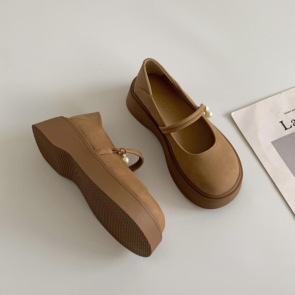 White French Round Head Shallow Mouth Platform Single Shoes Women's Summer 2025 New with Skirt Versatile Soft Sole Mary Jane Shoes