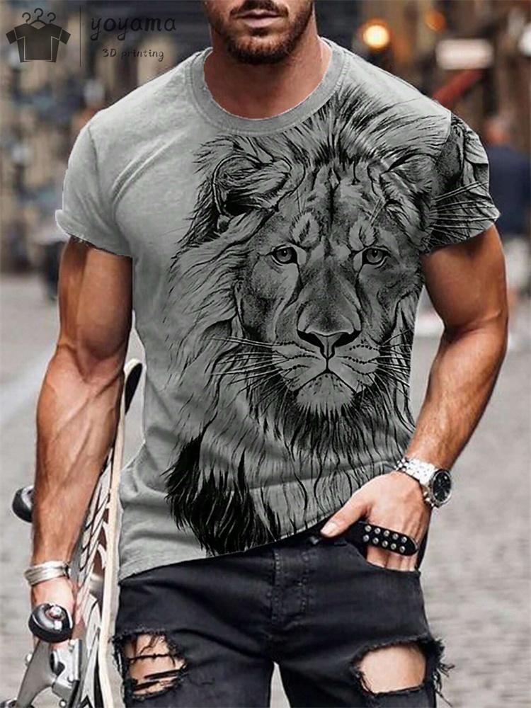 Summer Lion Print Men s Clothes T-shirt Male Short Sleeve Tee Men Lion Print Clothes Men Designer Clothes Men Oversized T-shirt S