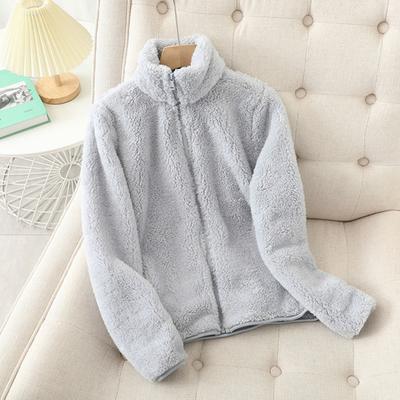 Damen Wintermantel Dicker Stehkragen Doppelseitiger Fleece-Nackenschutz Reißverschluss Einfarbig Lange Ärmel