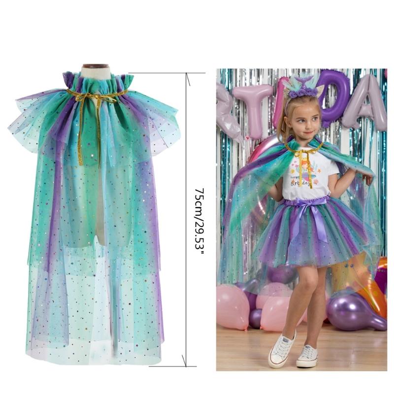 Princess Cape, Colorful Princess Cloak Girls Glittering Princess Dress Up Cape