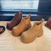 New platform-soled fashion boots women's shoes round head medium boots frosted leather fashion boots thick heel thin Martin boots