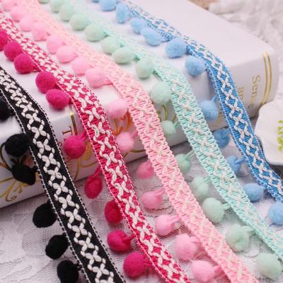 3meter/lot 2,5 cm breite Exquisite multi-farbe wolle ball band spitze DIY ethnischen stil kleidung, home textil zubehör, wolle ball spitze dekoration