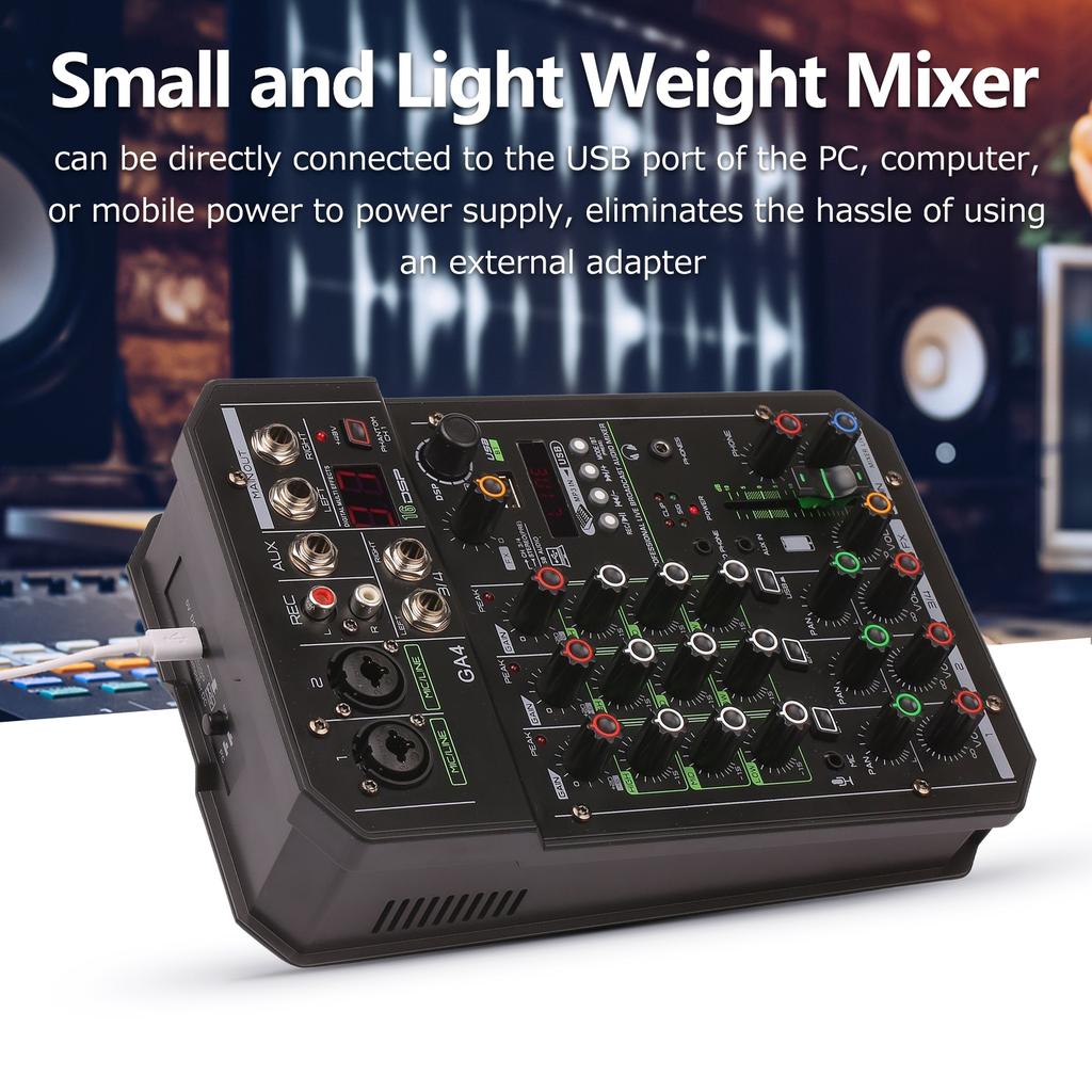 Musical Mini Audio Mixer Multi Function Effects Mixing Console USB BT Connection 48V Phantom Power for Conference