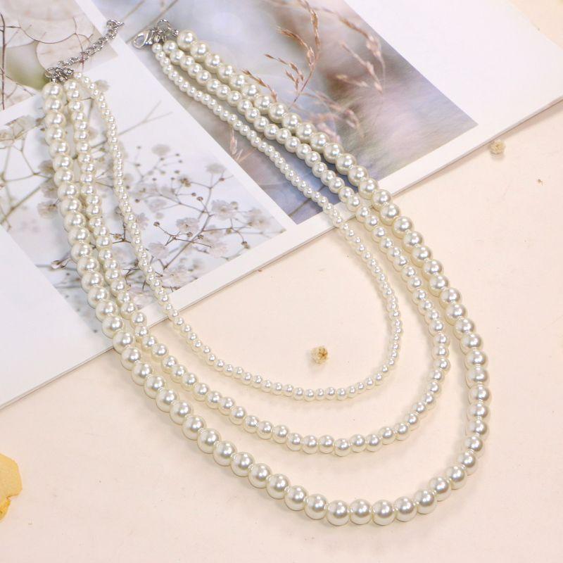 Japan and Korea Fashion Multi-layer Glass Pearl Necklace Women's Long Sweater Chain New Trendy Versatile Accessories Clothes Pendant